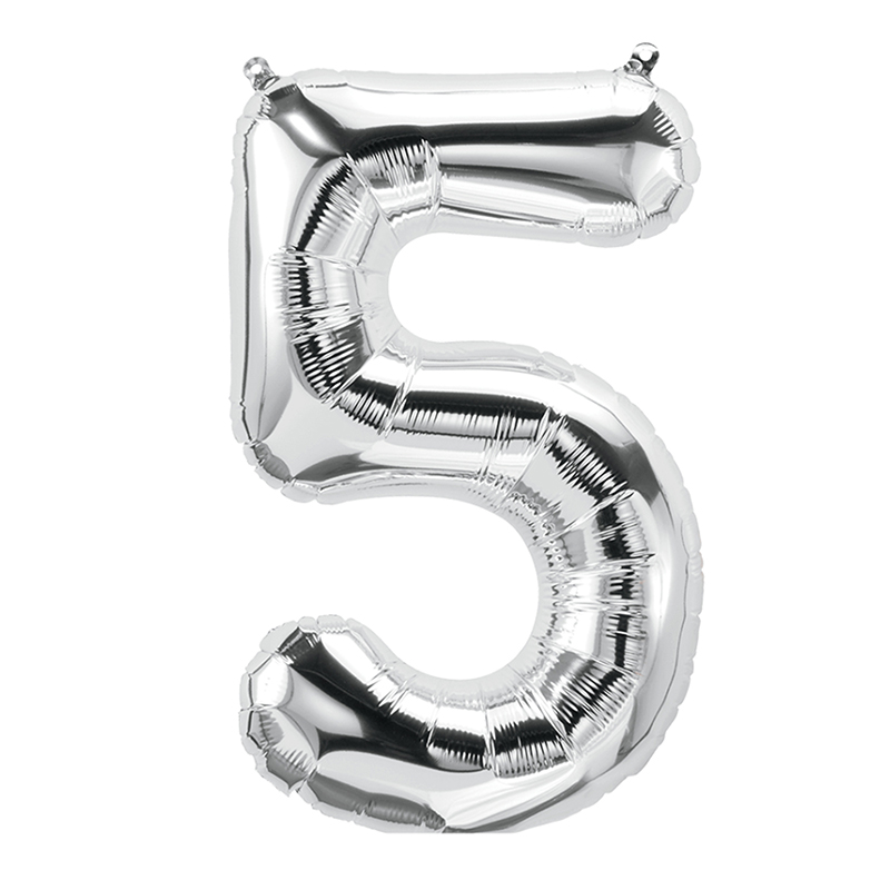 Pbn59091-10 16 In. Foil Balloon, Silver - Number 5 - 10 Each