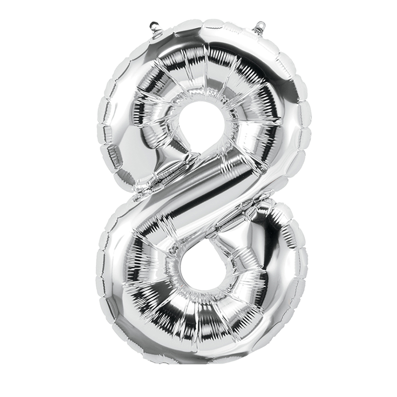 Pbn59097-10 16 In. Foil Balloon, Silver - Number 8 - 10 Each