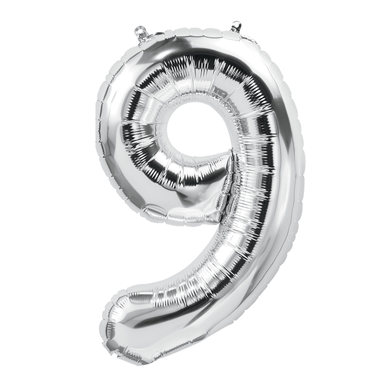 Pbn59099-10 16 In. Foil Balloon, Silver - Number 9 - 10 Each