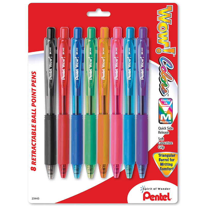 Of America Penbk440bp8m-6 Wow Retractable Ball Point Pens, Assorted - 8 Per Pack - Pack Of 6