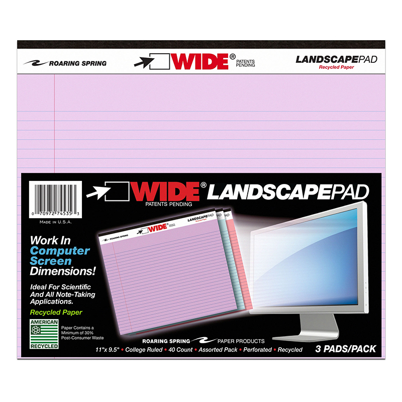 Roa74535-2 Legal Pad Landscape Assorted Orchid, Blue & Pink - 3 Per Pack - Pack Of 2