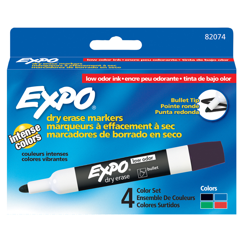 San82074-3 Marker Expo 2 Dry Erase 4 Color Bullet Marker Point, Multi Color - Pack Of 3