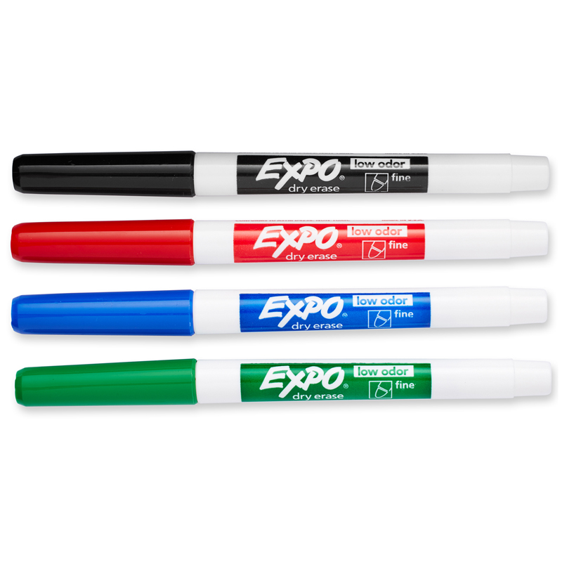 San86074-3 Expo2 Low Odor Dry Erase 4 Color Marker Set Fine Tip - Pack Of 3