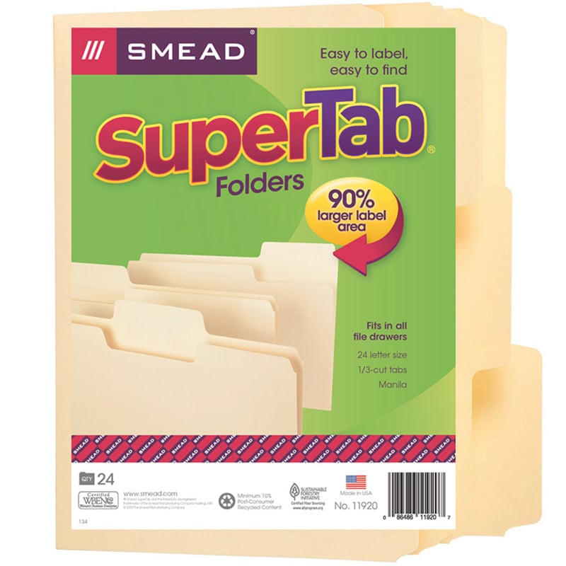 Smead Manufacturing Smd11920-2 Manila Supertab Letter Size Folders - 24 Per Pack - Pack Of 2