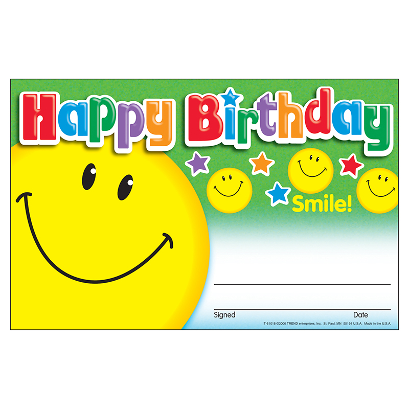 T-81018-6 Awards Happy Birthday Smile - Pack of 6