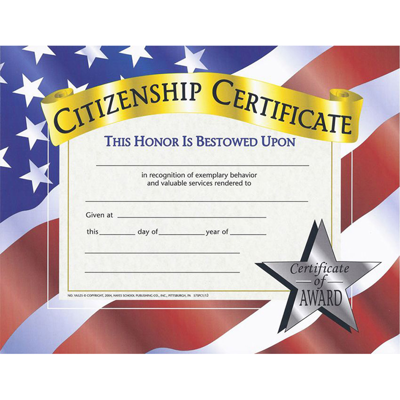 H-va525-3 Hayes Certificates Citizenship, 8.5 X 11 In. - 30 Per Pack - Pack Of 3