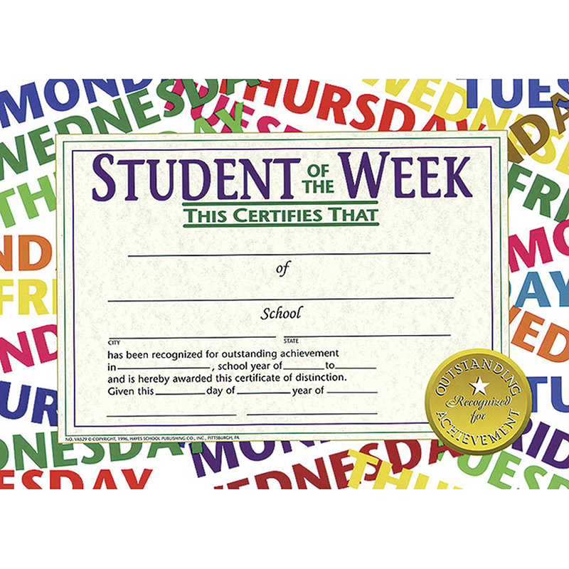 H-va529-3 Hayes Student Of The Week, 8.5 X 11 In. - 30 Per Pack Certificates - Pack Of 3
