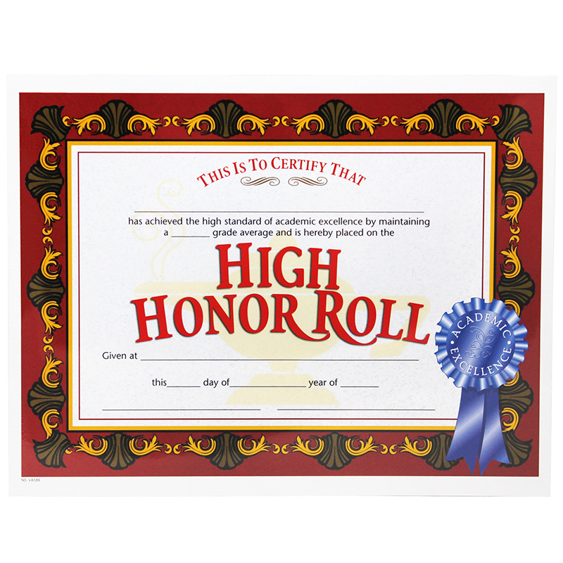 H-va586-3 Hayes High Honor Roll Award, 8.5 X 11 In. - 30 Per Pack Certificates - Pack Of 3