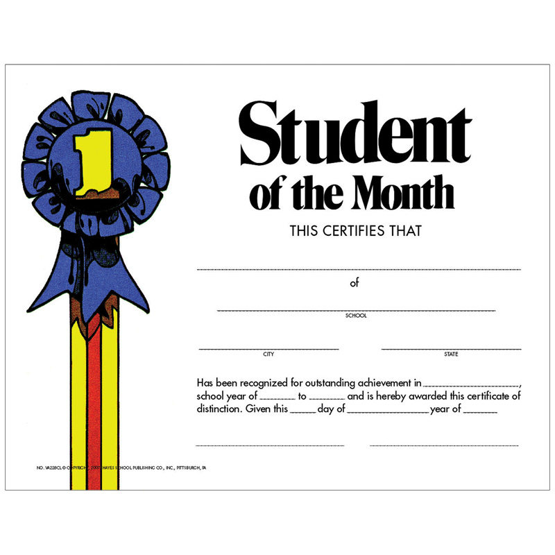 H-va228cl-6 Hayes Student Of The Month Certificate - 30 Per Pack - Pack Of 6