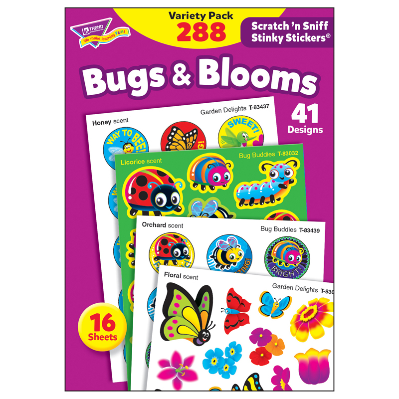 T-83916-3 Stnky Stickr Variety Pack Bugs Blooms Scratch N Sniff - Pack Of 3
