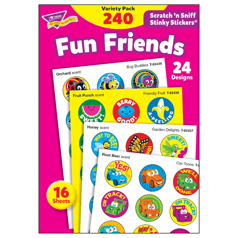 T-83917-3 Stinky Stickr Variety Pack Fun Friend Scratch N Sniff - Pack Of 3