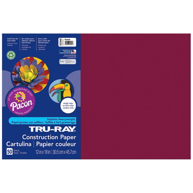 Pacon Pac102946-3 12 X 18 In. Tru Ray Burgundy Construction Paper - 50 Sheets Per Pack - Pack Of 3