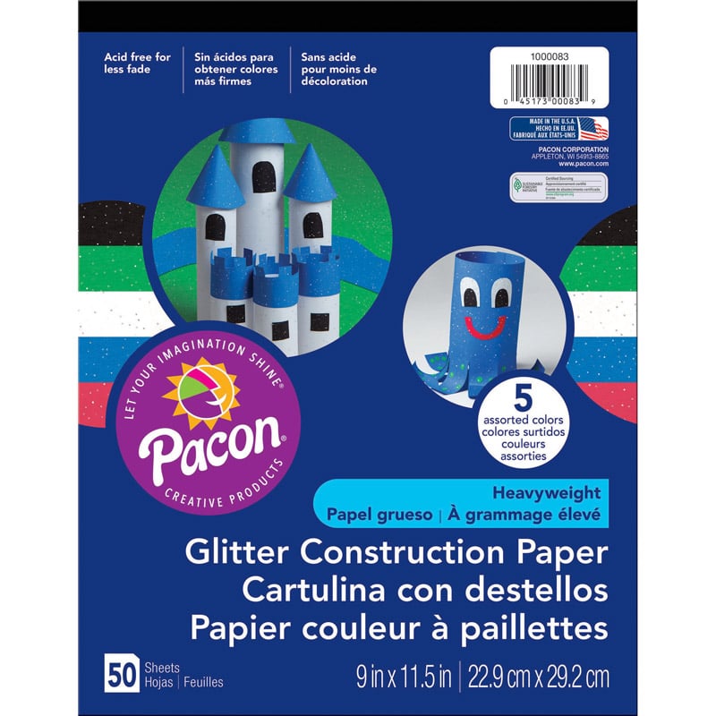 Pacon Pac1000083-6 9 X 11.5 In. Glitter Construction Paper - 6 Each