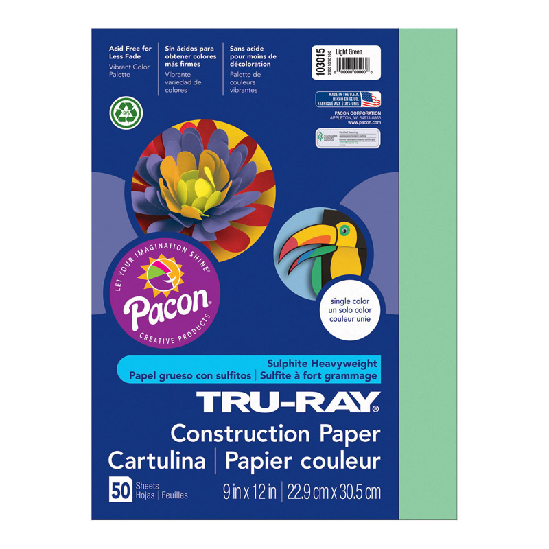 Pacon Pac103015-10 9 X 12 In. Tru Ray Light Green Construction Paper - 50 Sheets Per Pack - Pack Of 10