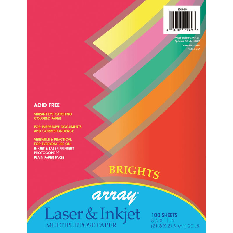 Pacon Pac101049-3 20 Lbs Array Multipurpose Bright Colors Paper - 100 Sheets Per Pack - Pack Of 3