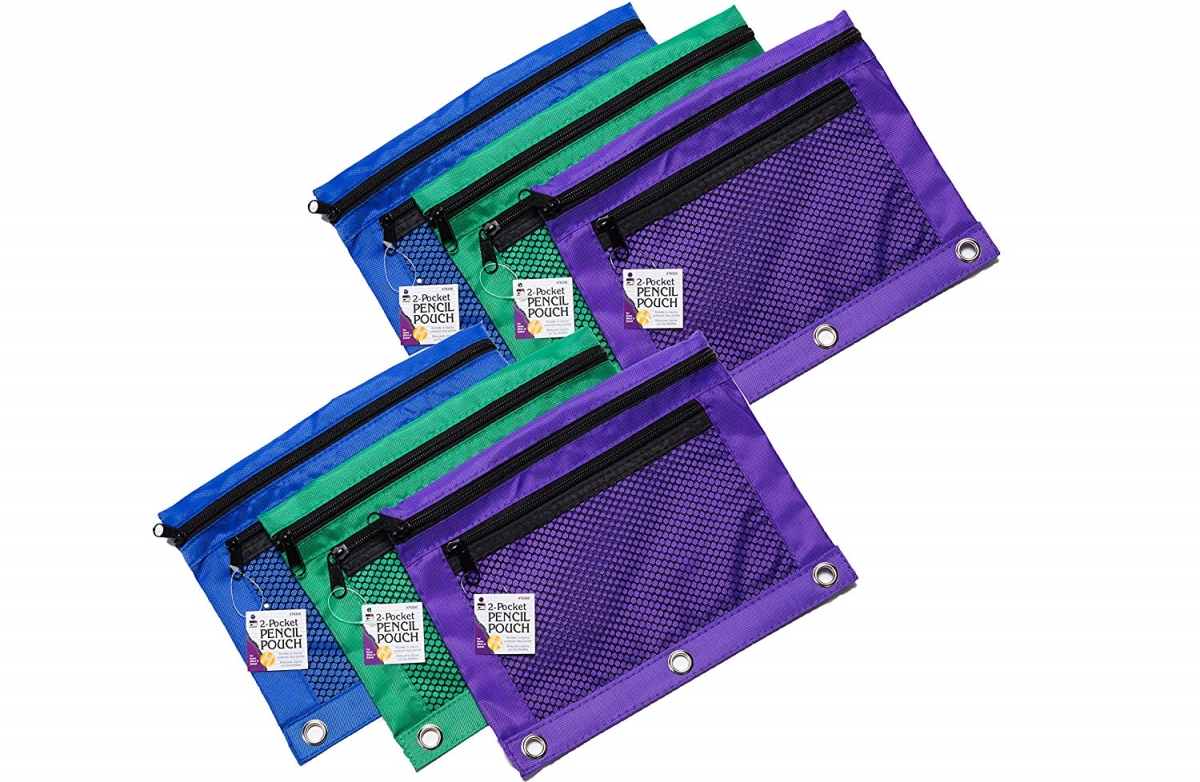 Charles Leonard Chl76359 Pencil Pouch 3 Assorted Colors -pake Of 6