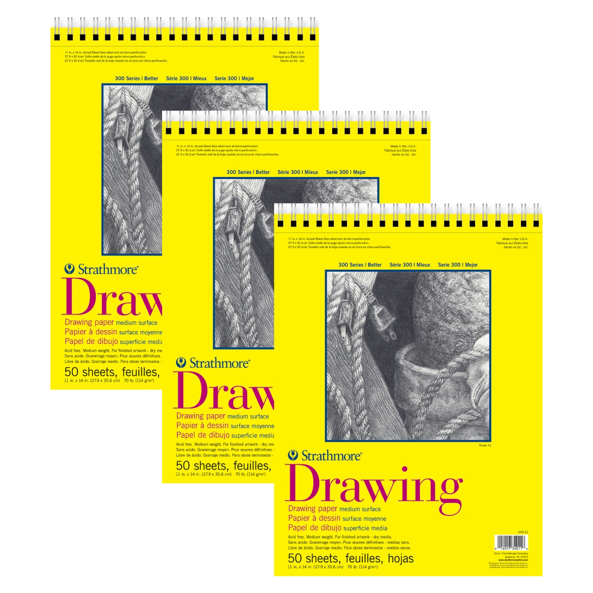 STTP3401103-3 11 x 14 in. 300 Series Drawing Pad, Top Wire Binding, 50 Sheet - Pack of 3