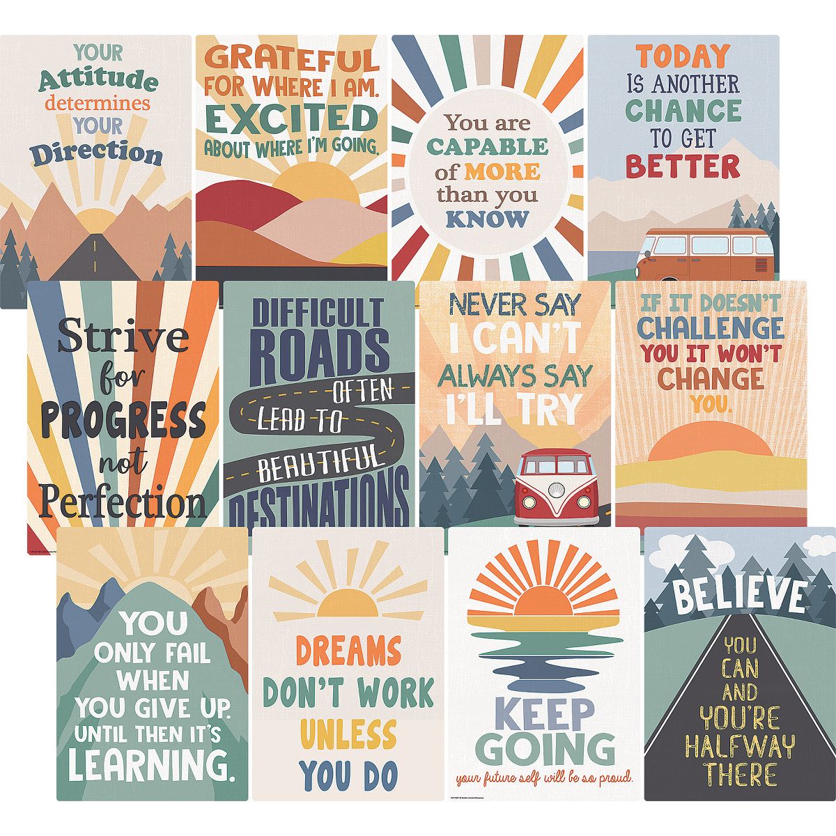TCR9229 11 x 15.75 in. Moving Mountains Road Trip Positive Sayings Small Poster