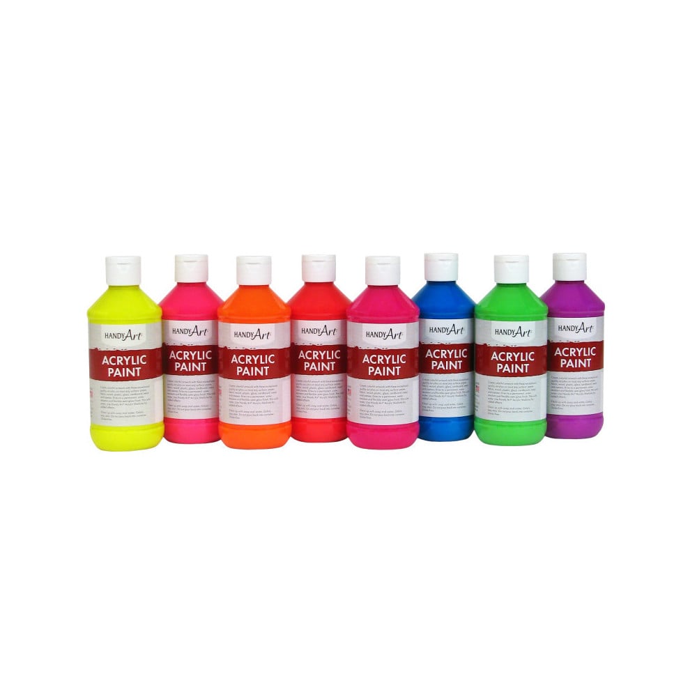 RPC881021 8 oz Handy Art Fluorescent Acrylic Paint - Set of 8