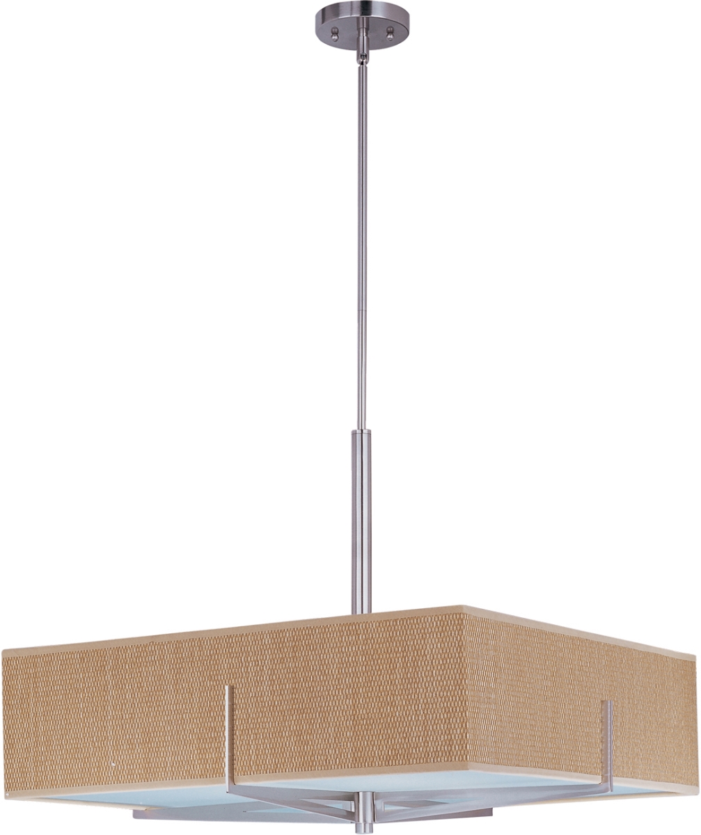 Elements 3 Light Satin Nickel Pendant Ceiling Light In Grass Cloth - 26 In.