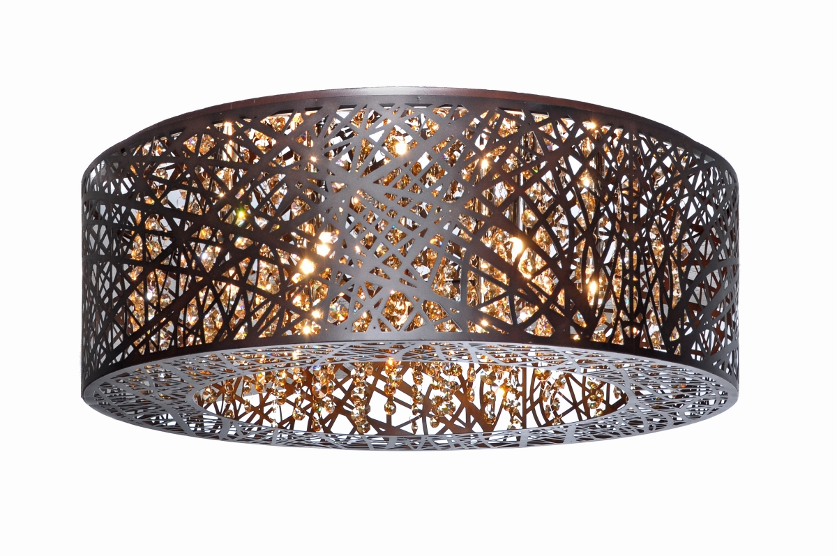 E21301-10bz Inca 9 Light Bronze Flush Mount Ceiling Light In Without Bulb, Clear & White - 24 In.