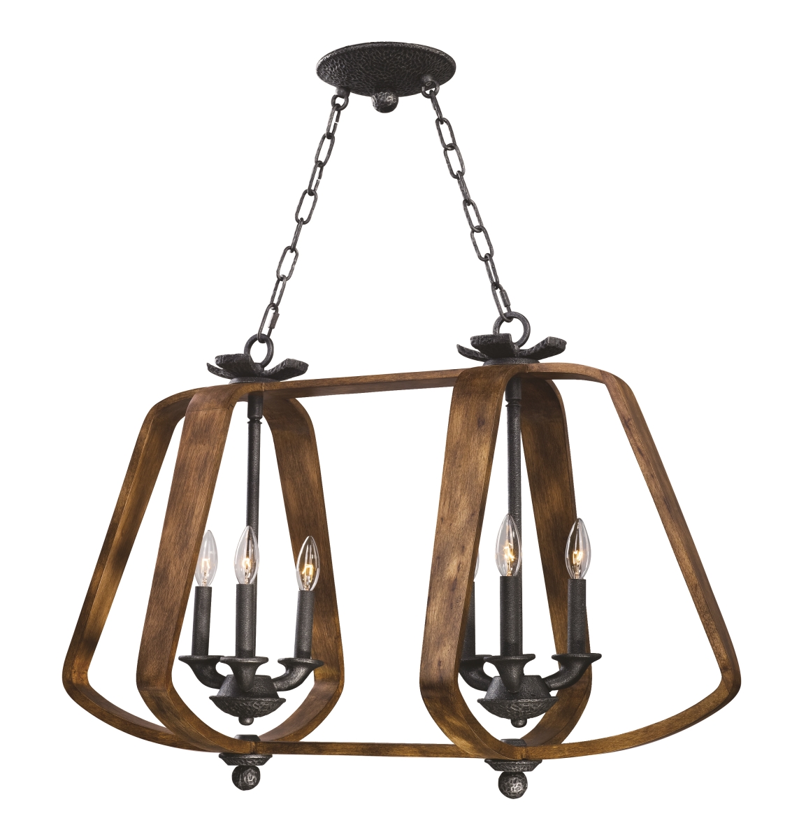 20927bwio 23 In. Road House 6 Light Chandelier - Barn Wood & Iron Ore