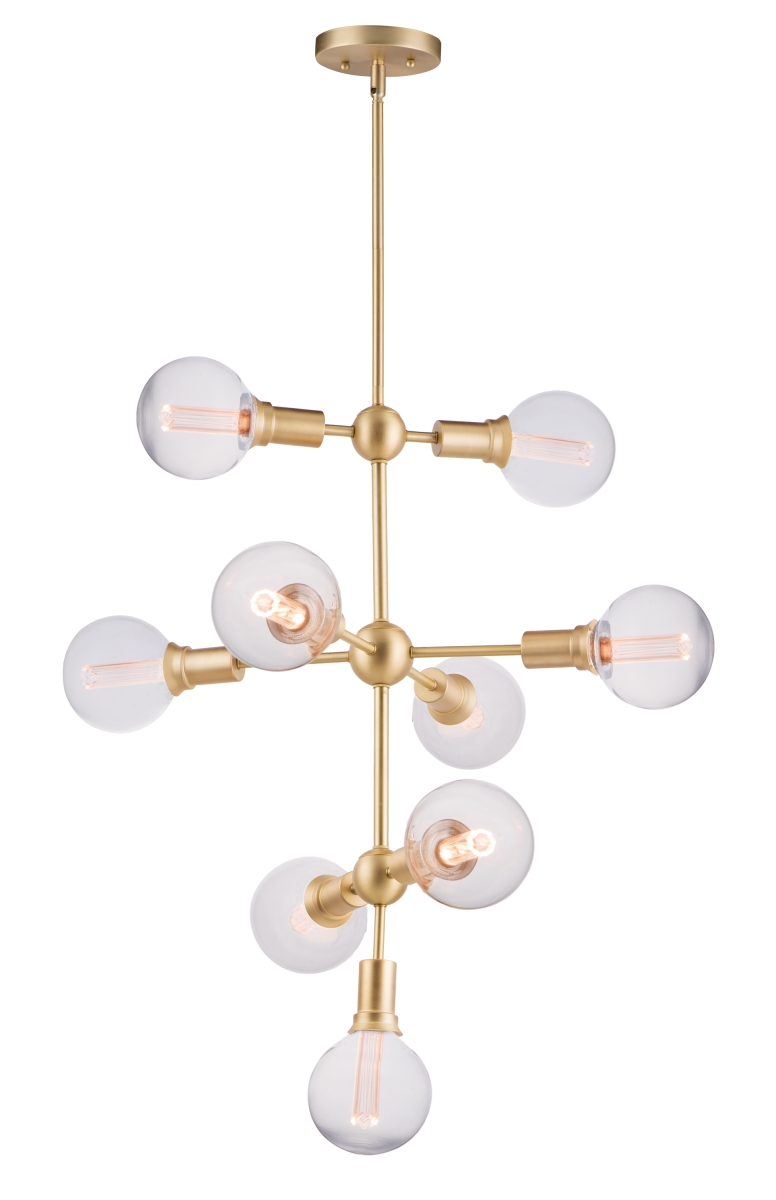 11349sbr-bul-g40-cl 27 In. Molecule Nine-light Pendant Ceiling With G40 Cl Led Bulb, Satin Brass