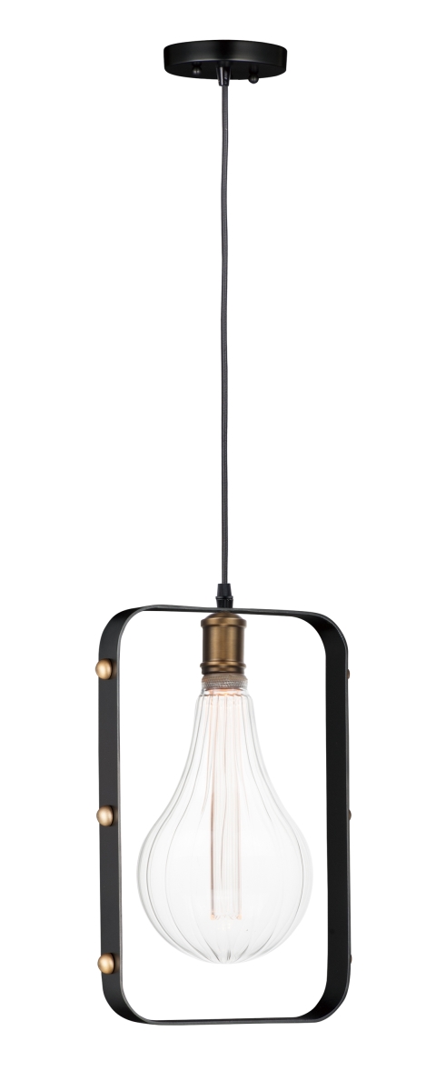 12130bkab-bul-a52 11 In. Early Electric One-light Ceiling Pendant With A52 Led Bulb, Black & Antique Brass