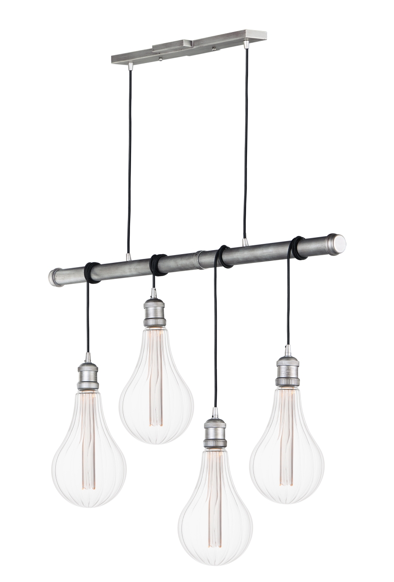 12135wz-bul-a52 5 In. Early Electric Four-light Ceiling Pendant With A52 Led Bulb, Weathered Zinc