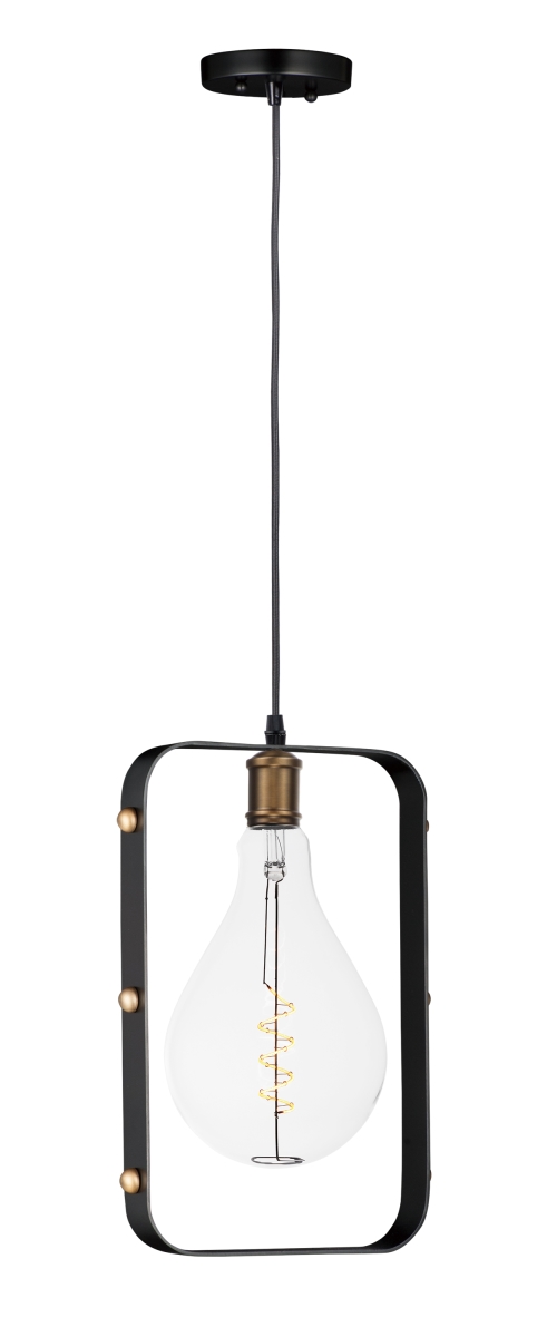 12130bkab-bul-a50 16 In. Early Electric One-light Pendant With A50 Led Bulb, Black & Antique Brass