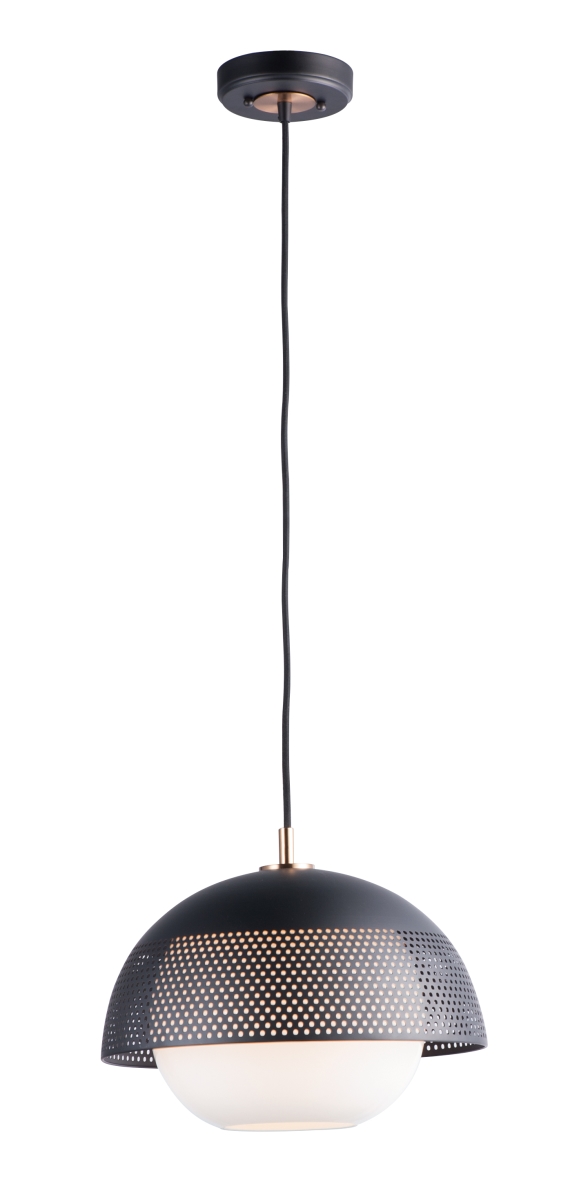 10082wtbksbr 14 In. Perf One-light Single Pendant Ceiling Light, Black & Satin Brass