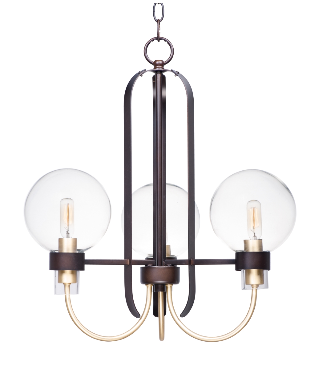 30515clbzsbr 20 In. Bauhaus Three-light Mini Chandelier Ceiling Light, Bronze & Satin Brass