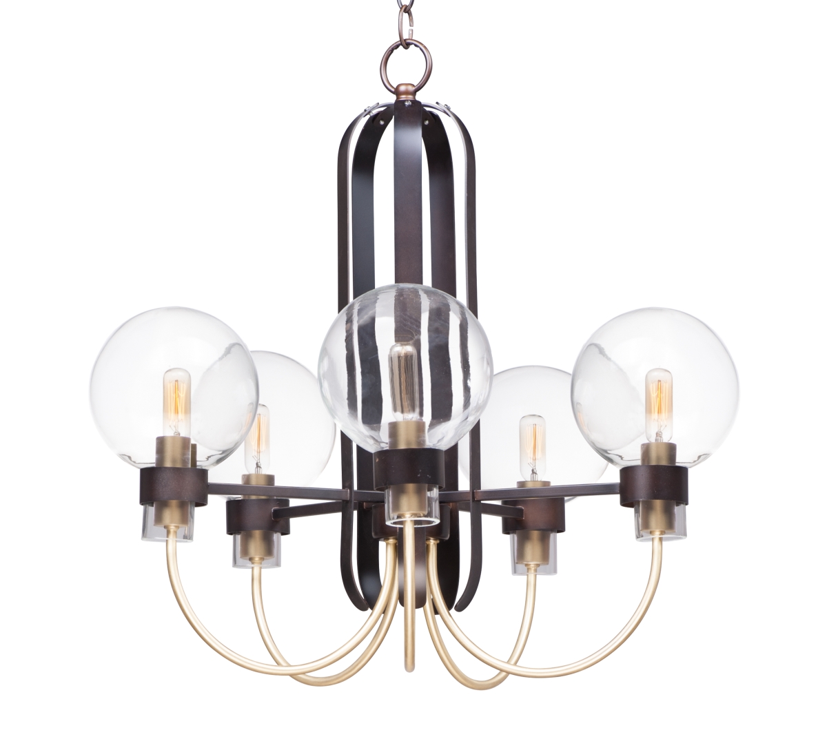 30516clbzsbr 24 In. Bauhaus Five-light Mini Chandelier Ceiling Light, Bronze & Satin Brass