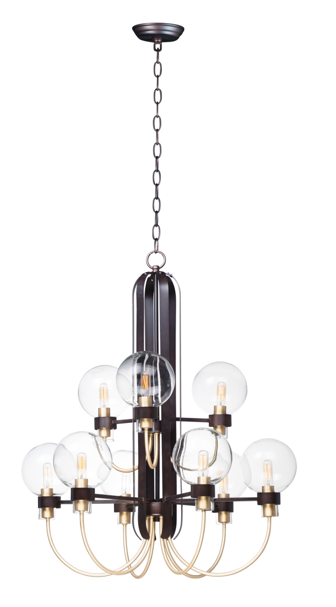 30517clbzsbr 28 In. Bauhaus Nine-light Mini Chandelier Ceiling Light, Bronze & Satin Brass