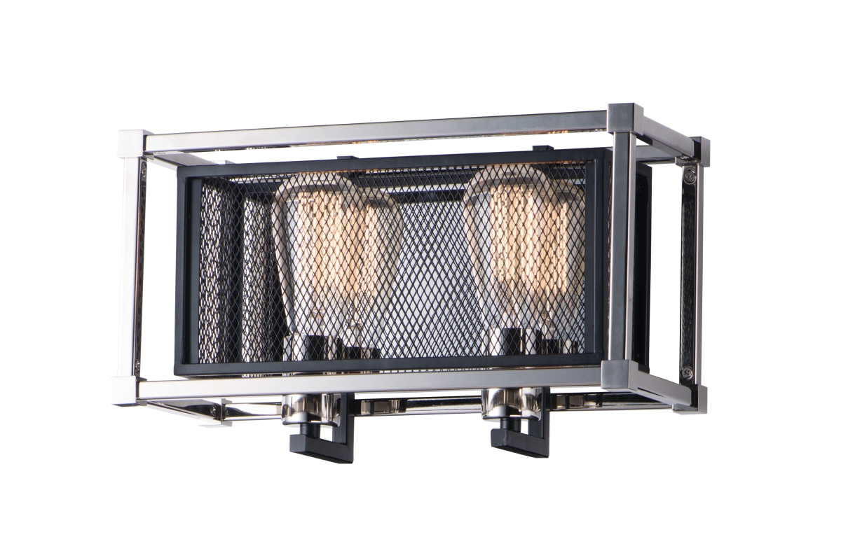 12152bkpn 14 In. Refine Two-light Wall Sconce, Black & Polished Nickel