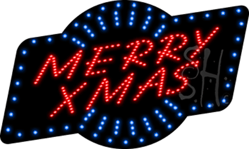 Blue & White Border Red Merryxmas Animated Led Sign, 18 X 30 X 1 In.