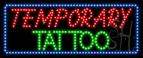 Blue Border Green & Red Temporary Tattoo Animated Led Sign - 13 X 32 X 1 In.