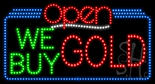 Blue Border & Multicolor We Buy Gold Open Animated Led Sign - 24 X 35 X 1 In.