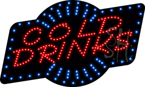Blue & White Border Red Cold Drinks Animated Led Sign - 18 X 30 X 1 In.