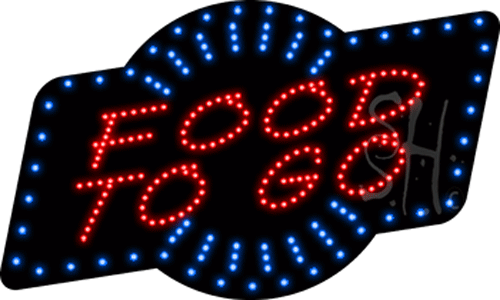 Blue & White Border Red Food To Go Animated Led Sign - 18 X 30 X 1 In.