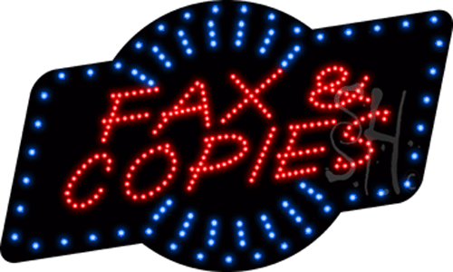 Blue & White Border Red Fax & Copies Animated Led Sign - 18 X 30 X 1 In.