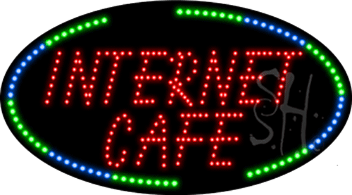 Blue & Green Border Red Internet Cafe Animated Led Sign - 15 X 27 X 1 In.