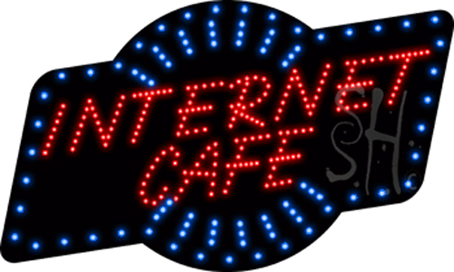 Blue & White Border Red Internet Cafe Animated Led Sign - 18 X 30 X 1 In.