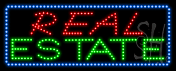 Blue Border Red & Green Real Estate Animated Led Sign - 13 X 32 X 1 In.