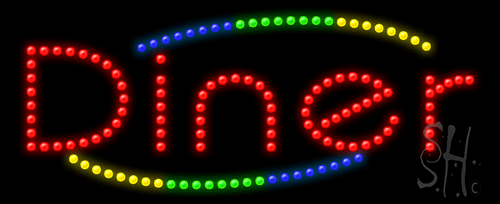 Blue, Green & Yellow Border Deco Style Red Diner Animated Led Sign - 11 X 27 X 1 In.