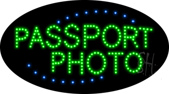 Blue Border & Green Passport Photo Animated Led Sign - 15 X 27 X 1 In.