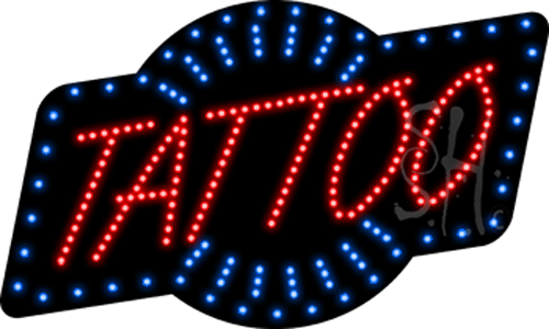 Blue & White Border Red Tattoo Animated Led Sign - 18 X 30 X 1 In.