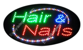Blue, Red & Yellow Hair & Nails Animated Led Sign - 15 X 27 X 1 In.