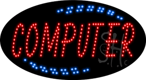 Blue Border Red Computer Animated Led Sign - 15 X 27 X 1 In.