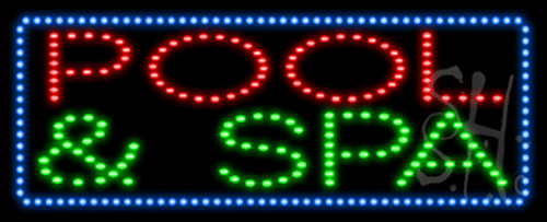 Blue Border Red & Green Pool & Spa Animated Led Sign - 13 X 32 X 1 In.